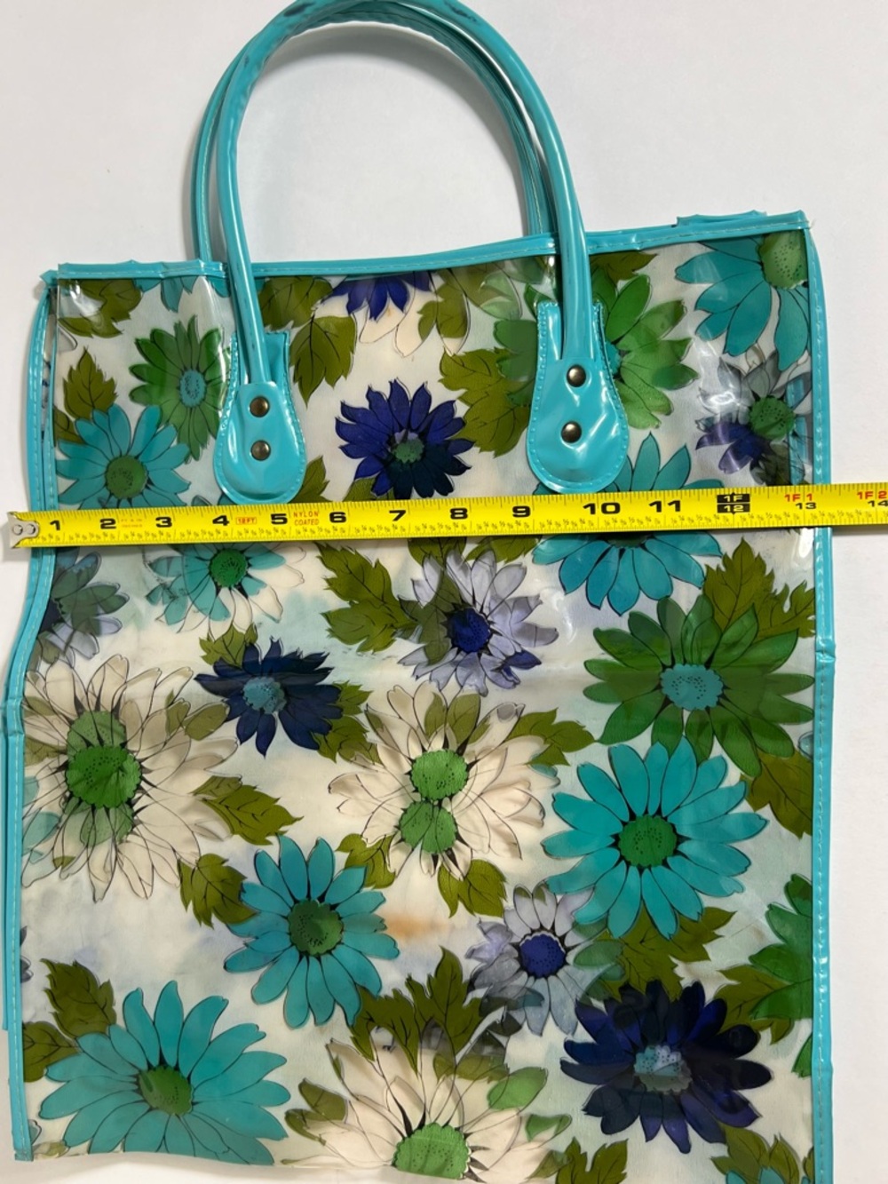 Groovy Vintage Clear Vinyl Retro Blue Green Floral Daisy Tote Bag 60s 70s - Picture 4 of 16